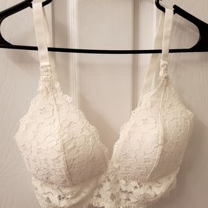 Momanda - Lace Plunge Nursing Bralette, White, Size 36C